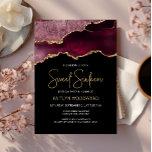 Invitation Bourgogne Gold Agate Dark Sweet 16 Anniversaire<br><div class="desc">Cette invitation branchée à l'anniversaire du Sweet sixteen présente une aquarelle d'une géode d'agate dans les tons bordeaux avec des reflets d'or. Les mots "Sweet sixteen" apparaissent dans la parties scintillant en faux or dans la police décorative moderne d'écriture manuscrite. Customisez-le avec le nom de l'honoré dans le texte couleur...</div>
