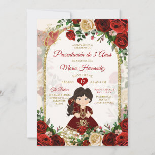 Invitation Bourgogne Gold Boho Espagnol Tres Añ os Floral