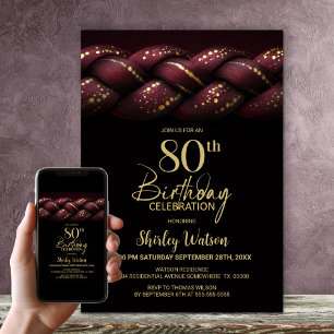 Invitation Bourgogne Gold Braid 80e fête d'anniversaire