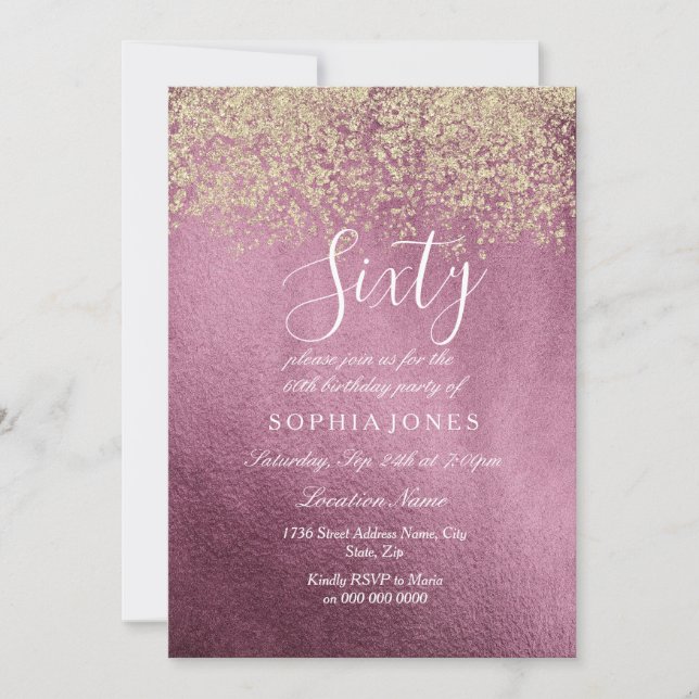 Invitation Bourgogne Gold Confetti Parties scintillant 60e an (Devant)