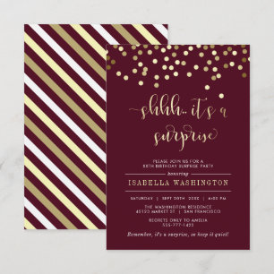 Invitation Bourgogne & Gold Confetti Surprise fête d'annivers