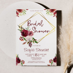Invitation Bourgogne Gold Floral Fête des mariées de cadre