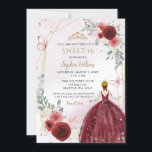 Invitation Bourgogne Gold Floral Princess Sweet 16<br><div class="desc">Elégante Bourgogne Or Floral Princess Sweet 16 Invitation</div>