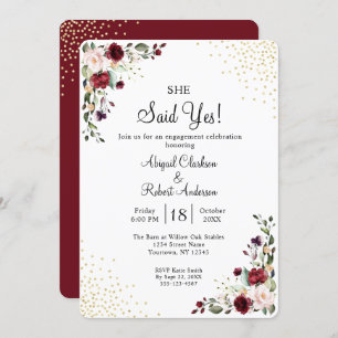 Invitation Bourgogne Gold Foil Elle A Dit Oui Engagement Part