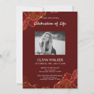 Invitation Bourgogne & Gold Funeral Célébrer la vie