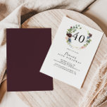 Invitation Bourgogne Gold Geometry 40e fête d'anniversaire<br><div class="desc">Cette invitation à la fête de 40ème anniversaire en or bordeaux est parfaite pour une fête d'anniversaire moderne. L'élégant design boho comprend des fleurs couleur marine,  rose vif et des fleurs à l'ombre du vin avec des détails artistiques au crayon.</div>
