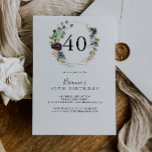 Invitation Bourgogne Gold Geometry 40e fête d'anniversaire<br><div class="desc">Cette invitation à la fête de 40ème anniversaire en or bordeaux est parfaite pour une fête d'anniversaire moderne. L'élégant design boho comprend des fleurs couleur marine,  rose vif et des fleurs à l'ombre du vin avec des détails artistiques au crayon.</div>