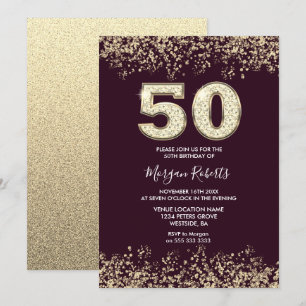Invitation Bourgogne & Gold Mens ou Femme 50e fête d'annivers