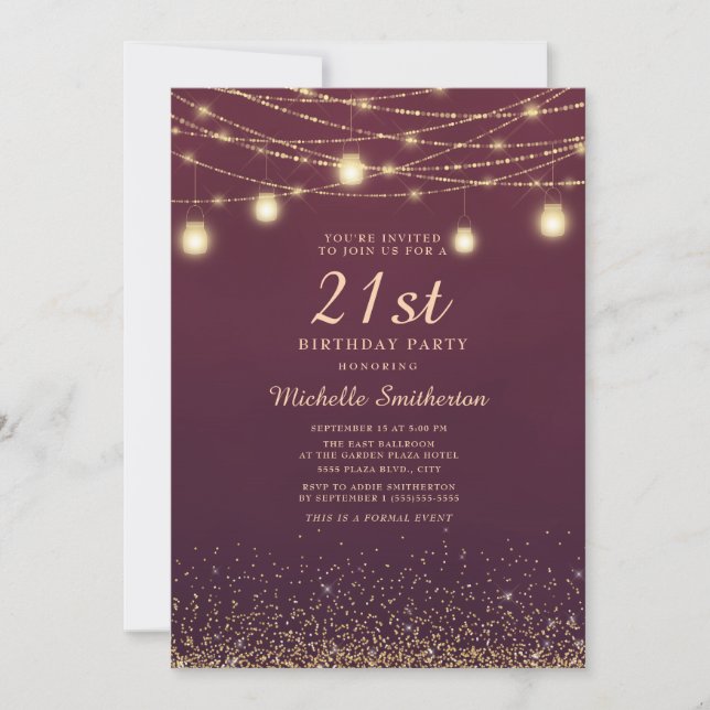 Invitation Bourgogne Gold Parties scintillant Lights Formal 2 (Devant)