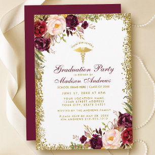 Invitation Bourgogne Gold Parties scintillant Médicale Grad P