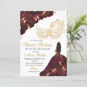Invitation Bourgogne Gold Parties scintillant Sweet 16 Masque