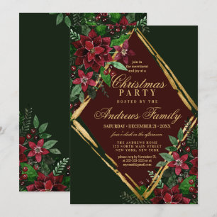 Invitation Bourgogne Gold Poinsettia fête de Noël Florale