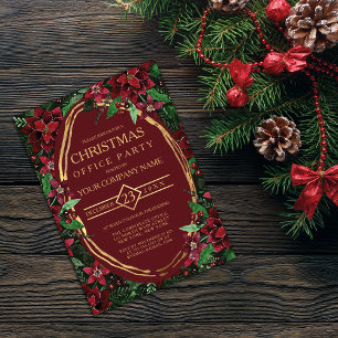 Invitation Bourgogne Gold Poinsettia Ivy Corporate Christmas