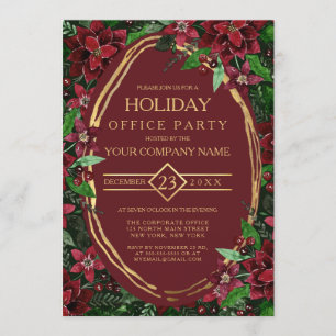 Invitation Bourgogne Gold Poinsettia Ivy Corporate Holiday