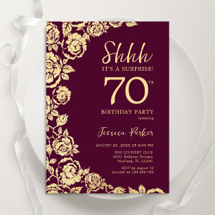 Invitation Bourgogne Gold Roses Surprise 70e anniversaire
