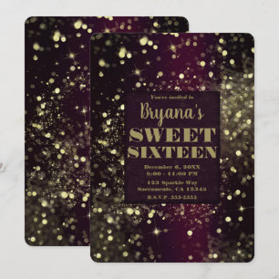 Invitation Bourgogne Gold Sparkling Lights Glam Sweet 16 Part