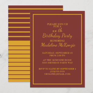 Invitation Bourgogne Gold Striped Anniversday Party Invitatio