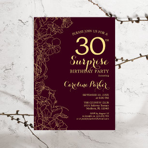Invitation Bourgogne Gold Surprise 30e fête d'anniversaire