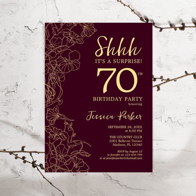 Invitation Bourgogne Gold Surprise 70e anniversaire (Créateur téléchargé)