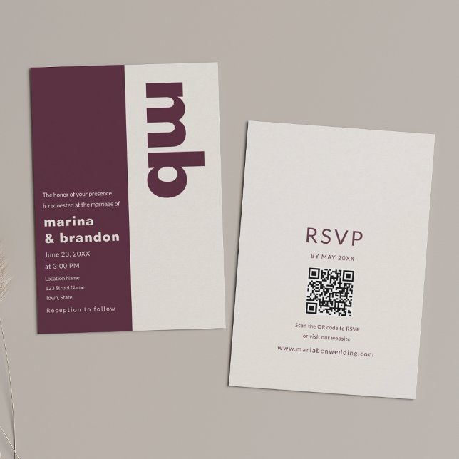 Invitation Bourgogne Gras Éditorial QR Mariage (Créateur téléchargé)