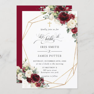 Invitation Bourgogne Ivory Floral Rose Boda Mariage espagnol