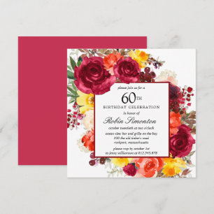Invitation Bourgogne Jaune Orange Floral 60e anniversaire