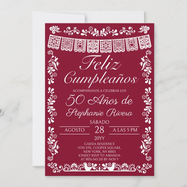 Invitation Bourgogne Joyeux Anniversaire 50e Anniversaire (Devant)