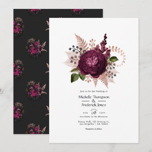 Invitation Bourgogne - Mariage floral Marsala et or rose