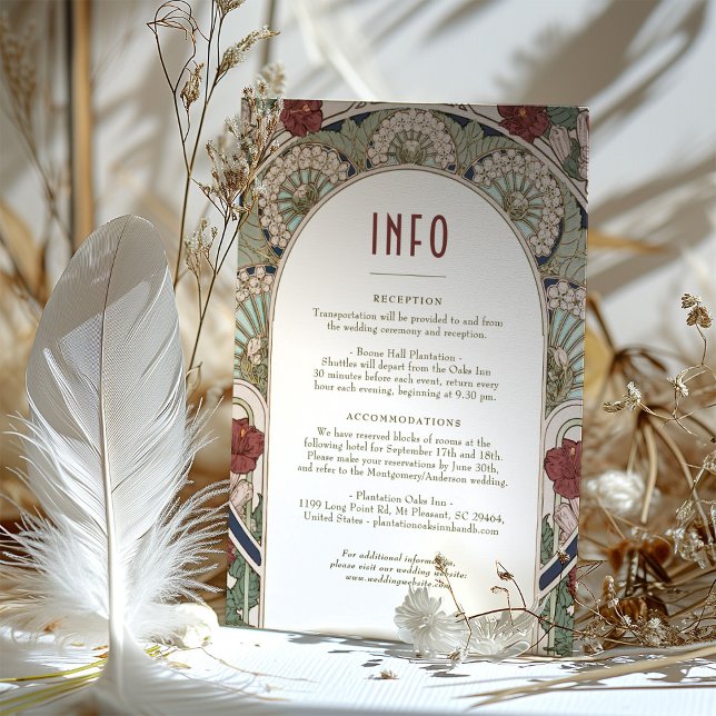 Invitation Bourgogne Mariage Insérer INFO Vintage Art Nouveau (Créateur téléchargé)