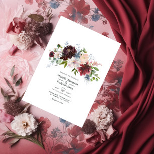 Invitation Bourgogne, Marine et Blush FlorMariage