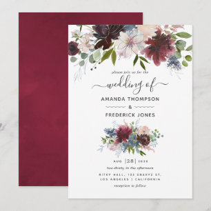 Invitation Bourgogne, Marine et Blush FlorMariage