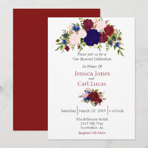 Invitation Bourgogne Marine Floral Aquarelle Renouvellement d