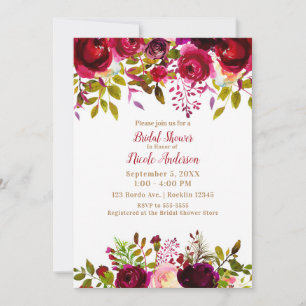 Invitation Bourgogne Marron Marsala Bordo Floral Mariage