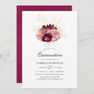Invitation Bourgogne - Marsala Blush Pink and Gold Quinceañer