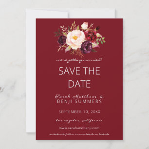 Invitation Bourgogne Marsala Enregistrer la date Changer roug