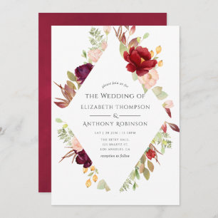 Invitation Bourgogne - Marsala et Blush Floral Mariage