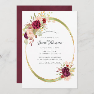 Invitation Bourgogne-Marsala et Fête des mariées géométrique