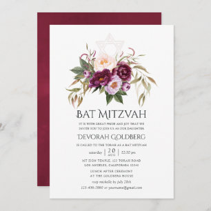 Invitation Bourgogne - Marsala et Peach Bat mitzvah