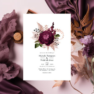 Invitation Bourgogne - Marsala et Rose Gold Floral Mariage