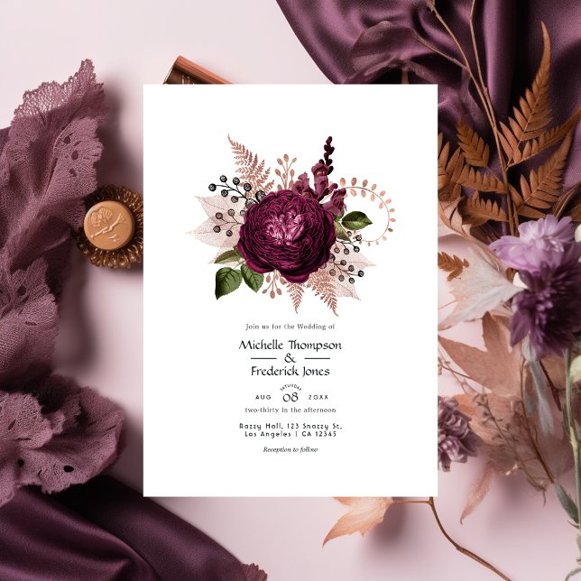 Invitation Bourgogne - Marsala et Rose Gold Floral Mariage (Créateur téléchargé)
