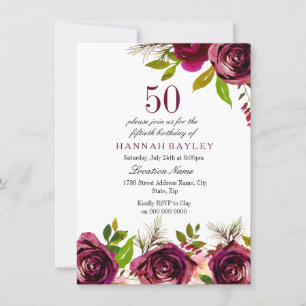 Invitation Bourgogne Marsala Floral 50e anniversaire Invitati
