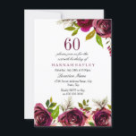 Invitation Bourgogne Marsala Floral 60e anniversaire Invitati<br><div class="desc">Burgundy Marsala Floral 60e Anniversaire Invitation Voir la collection correspondante dans niche et magasin de nids Belles fleurs bordeaux élégantes. Aquarelle peinte à la main parfaite pour l'invitation à votre fête d'anniversaire</div>
