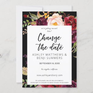 Invitation Bourgogne Marsala Floral Changer la date Noir V3