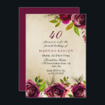 Invitation Bourgogne Marsala Floral Gold 40e anniversaire Inv<br><div class="desc">Burgundy Marsala Floral Gold 40e Anniversaire Invitation Voir la collection correspondante dans niche et magasin de nids Belle élégante fleurs bordeaux. Aquarelle peinte à la main parfaite pour votre douche nuptiale</div>