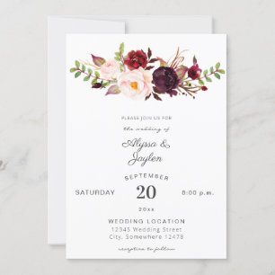 Invitation Bourgogne Marsala rose Mariage floral 2 blanc