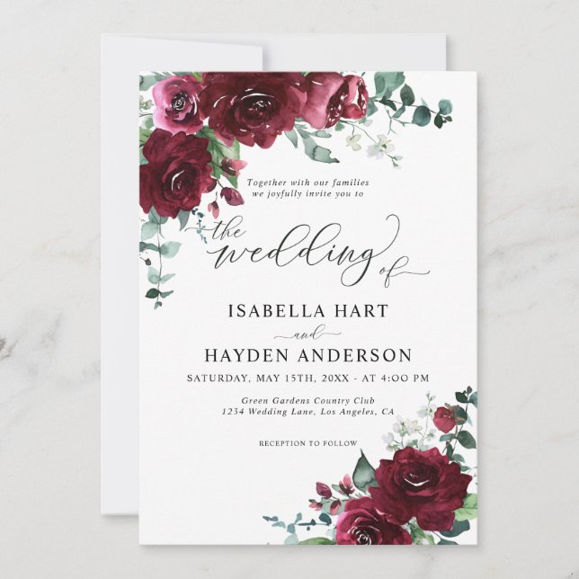 Invitation Bourgogne Marsala Rustique Floral Mariage (Devant)