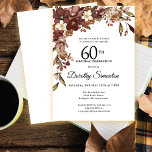 Invitation Bourgogne Mauve Fleurs d'automne d'ivoire 60e anni<br><div class="desc">D'élégantes fleurs d'automne bordeaux, mauves et ivoire blanc créent un très joli agencement floral. Berries et branches lui donnent une ambiance boho moderne et rustique. Le nom du célébrant de l'anniversaire est écrit dans une police de caractères intemporelle. Cet article fait partie de la collection Floral Bourgogne, Mauve et Blanc....</div>