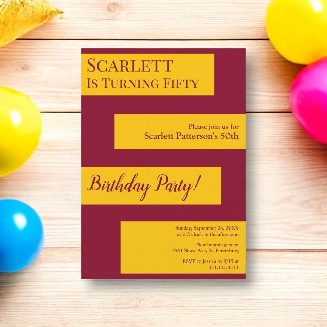Invitation Bourgogne Minimale Et Or Élégant 50ème Anniversair (Créateur téléchargé)