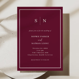 Invitation Bourgogne Minimaliste et Chic Mariage avec liser