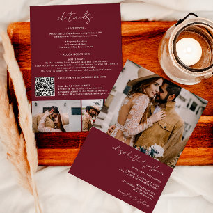 Invitation Bourgogne moderne 4 photo Qr tout en un mariage